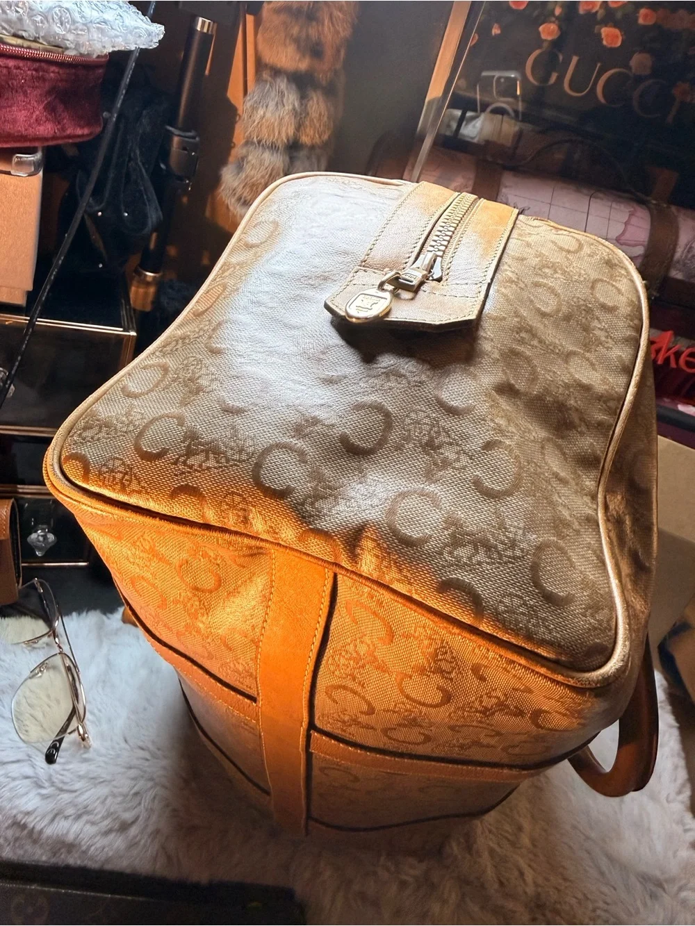 Celine Vintage Tan Monogram Travel Duffel